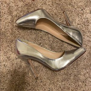 Silver pointed toe heels